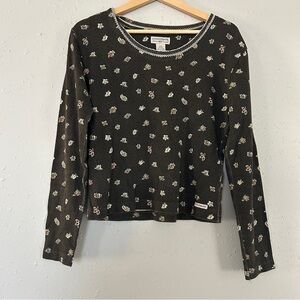 Vintage Union Bay Brown Floral Fruit Fall Long Sleeve Tee Casual 90s Y2K